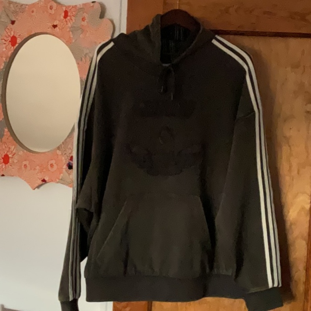 Adidas Men's Black Hoodie with White Stripes